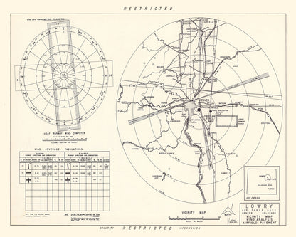 Vintage Map of Lowry Air Force Base Vicinity, Colorado, 1952