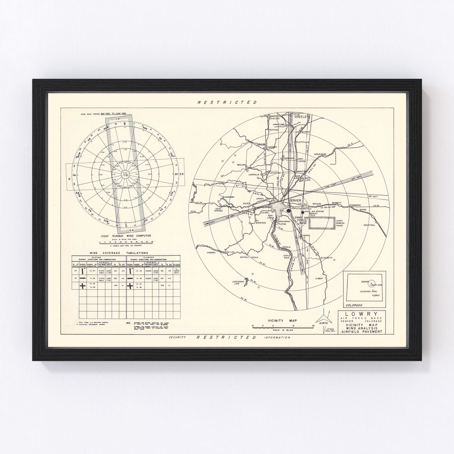vintage map of Lowry Air Force Base vicinity, Denver, Colorado, 1952