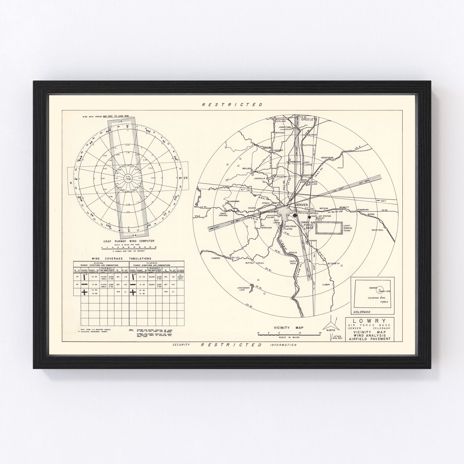 vintage map of Lowry Air Force Base vicinity, Denver, Colorado, 1952