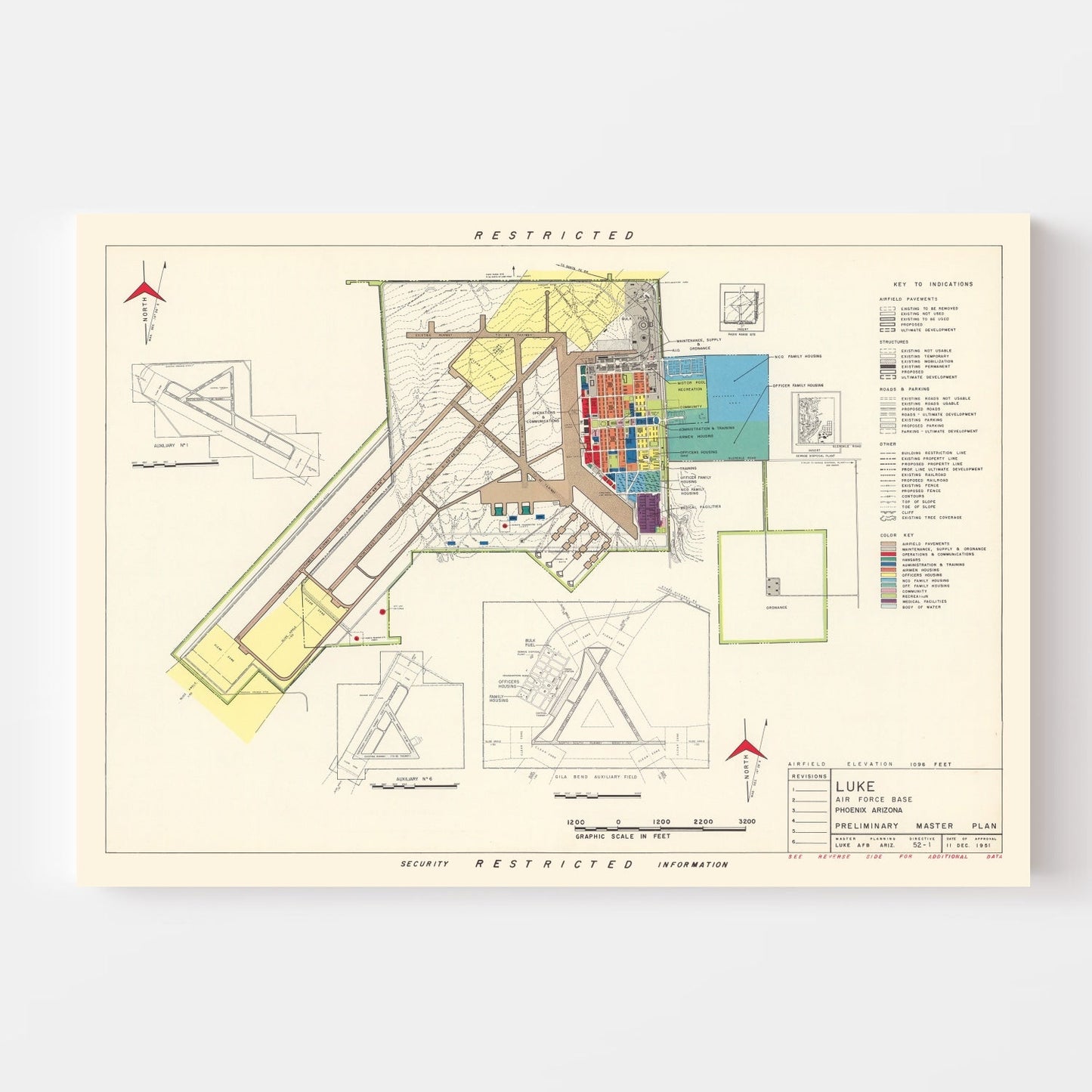 Vintage Map of Luke Air Force Base, Phoenix, 1951