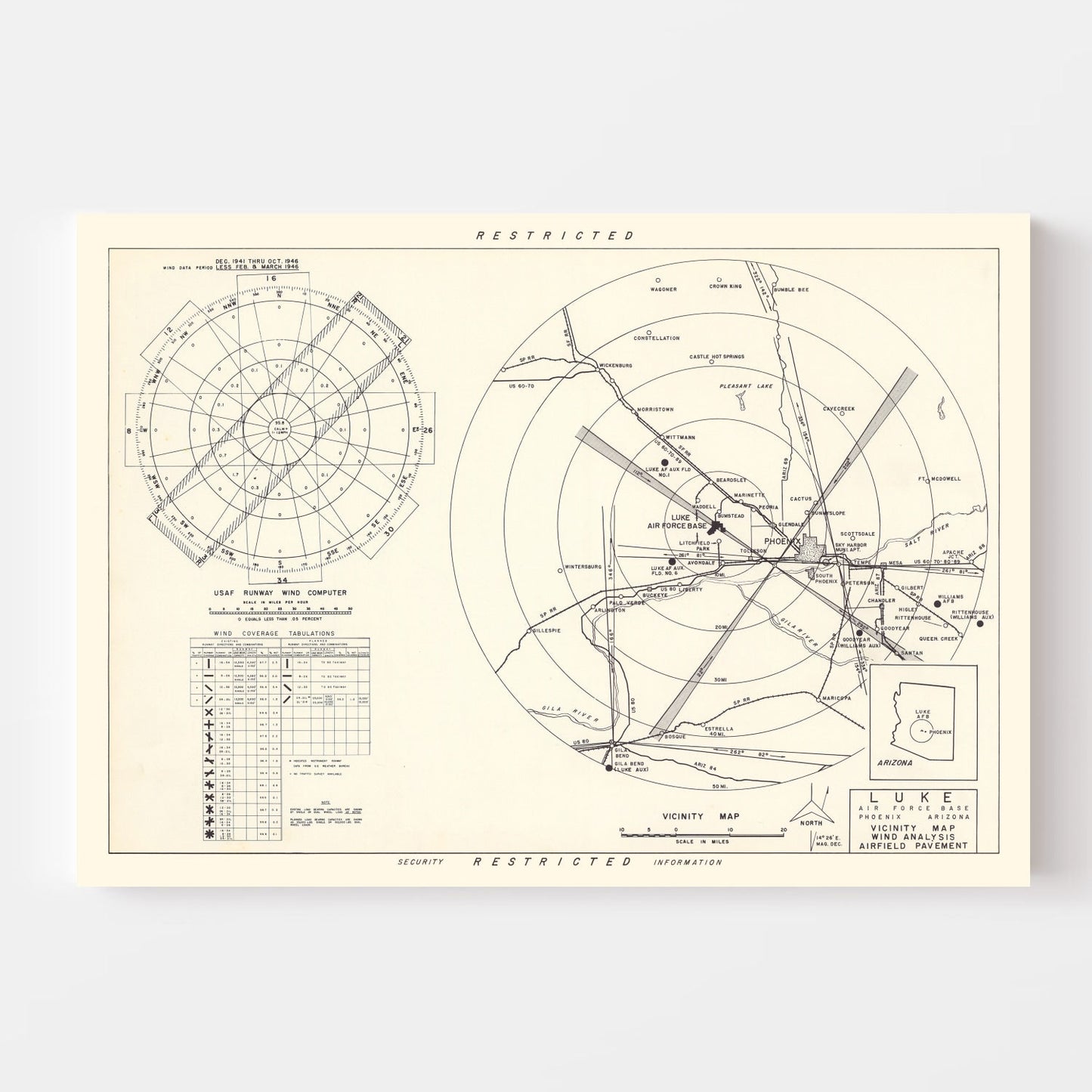 Vintage Map of Luke Air Force Base Vicinity, Arizona, 1951