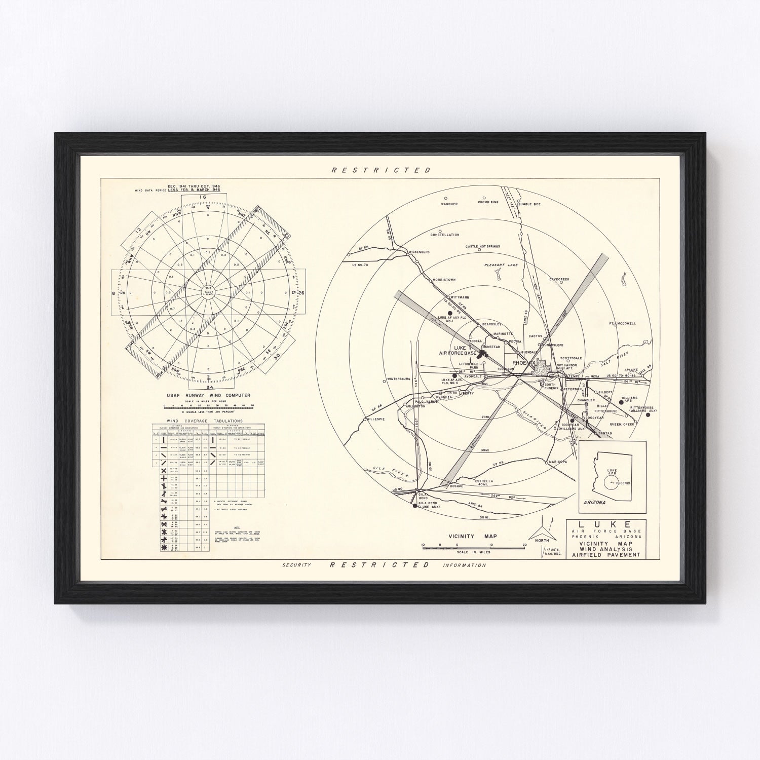 vintage map of Luke Air Force Base vicinity, Phoenix, Arizona, 1951