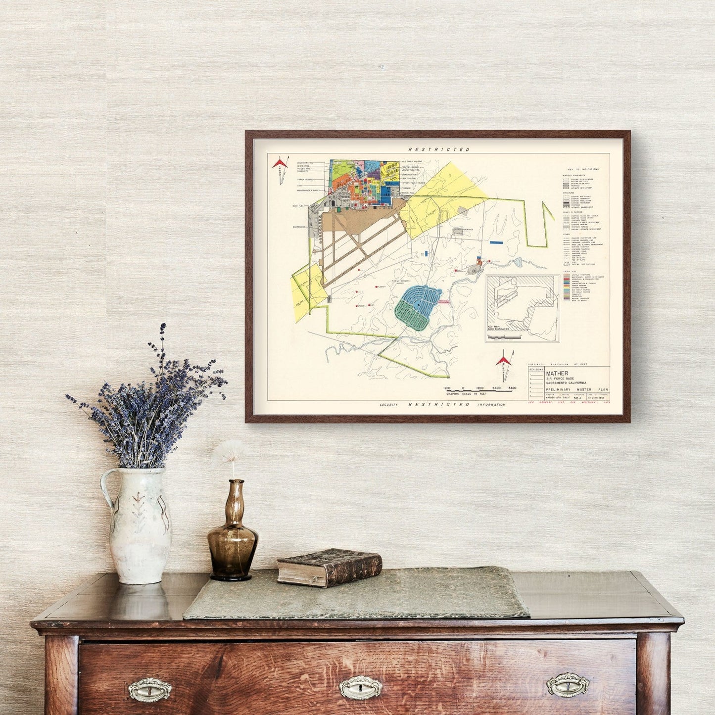Vintage Map of Mather Air Force Base, Sacramento, 1952