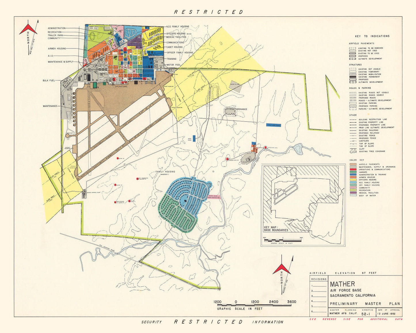 Vintage Map of Mather Air Force Base, Sacramento, 1952