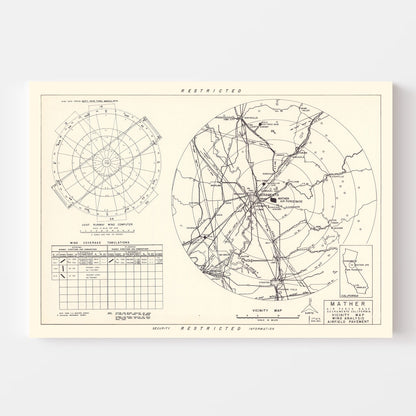 Vintage Map of Mather Air Force Base Vicinity, California, 1952