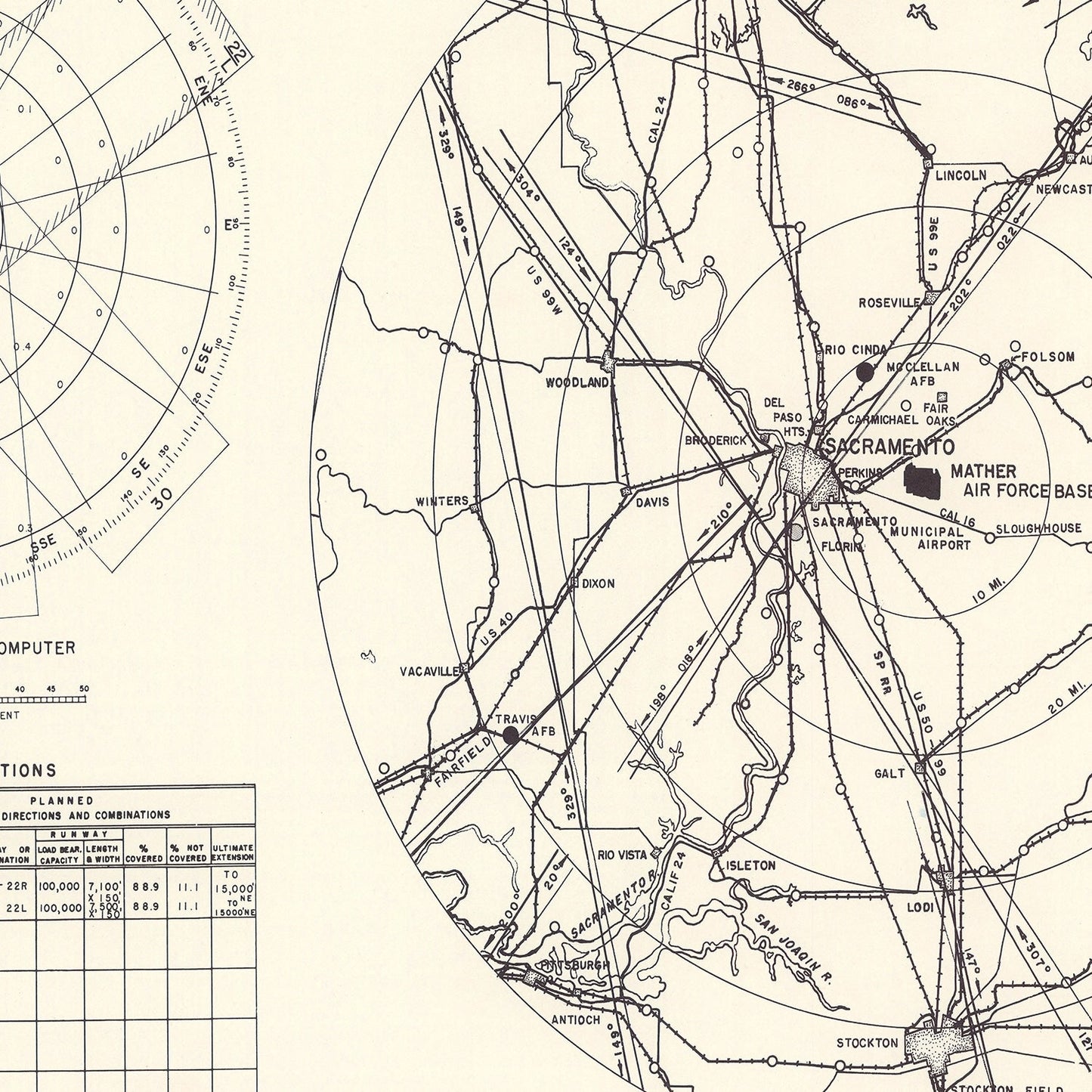 Vintage Map of Mather Air Force Base Vicinity, California, 1952