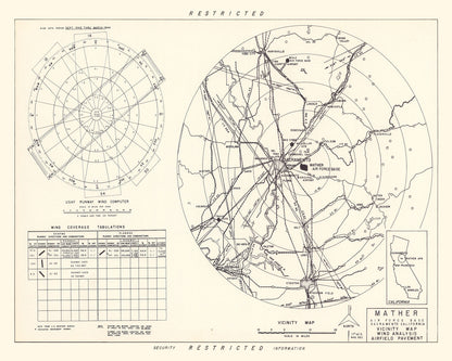 Vintage Map of Mather Air Force Base Vicinity, California, 1952