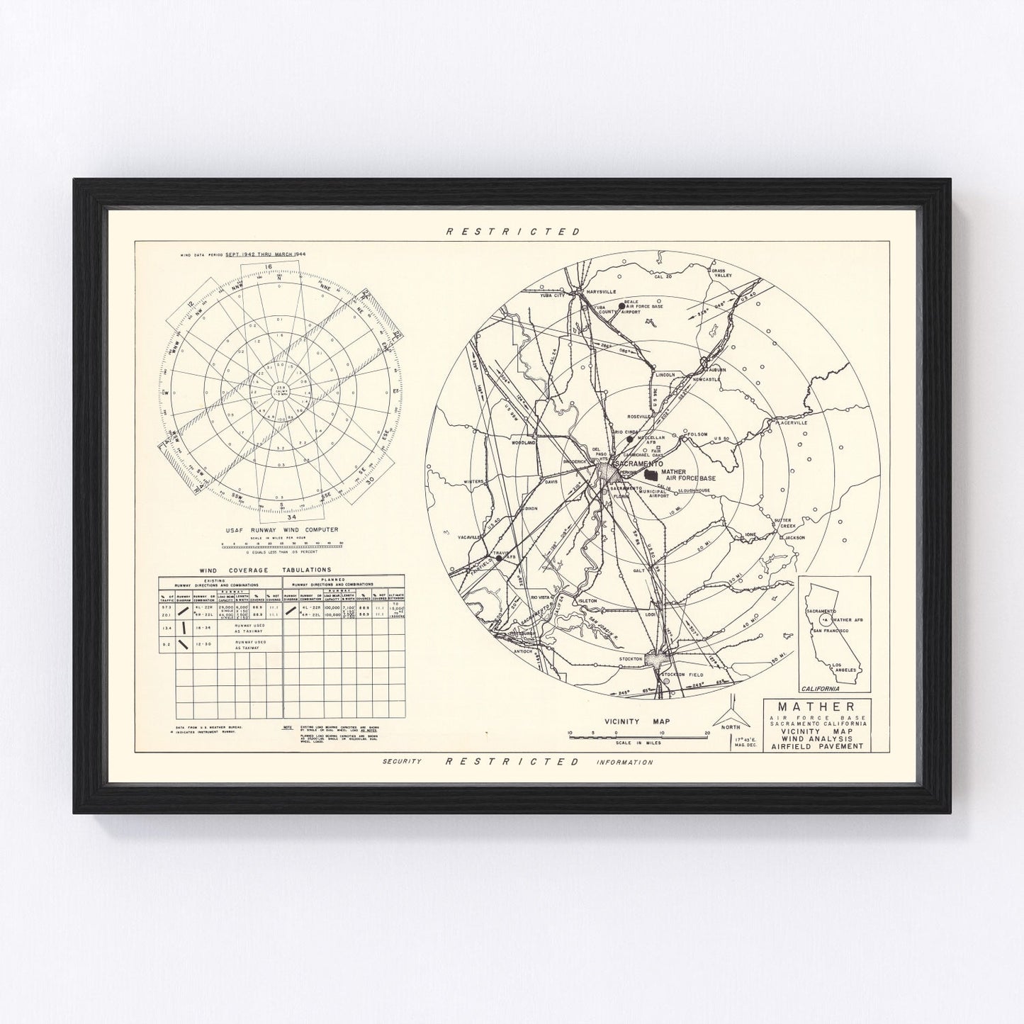 vintage map of Mather Air Force Base vicinity, Sacramento County, California, 1952