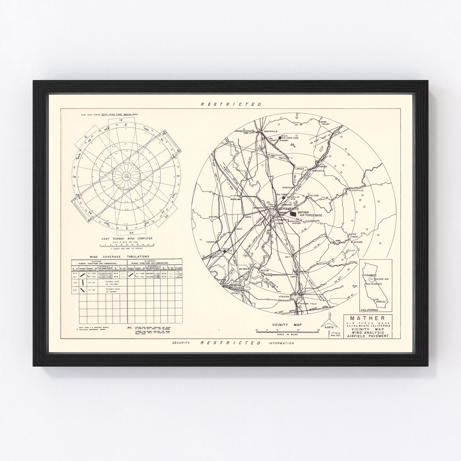 vintage map of Mather Air Force Base vicinity, Sacramento County, California, 1952