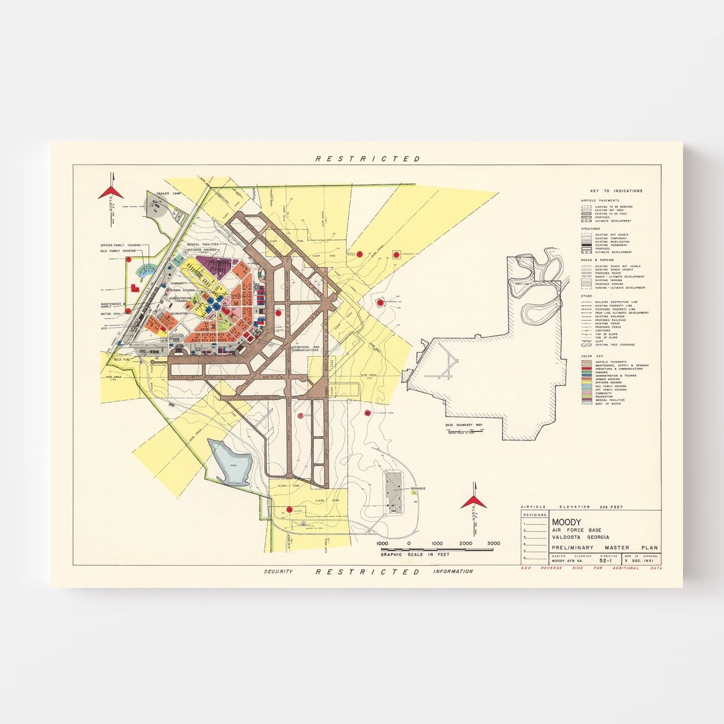 Vintage Map of Moody Air Force Base, Georgia, 1951
