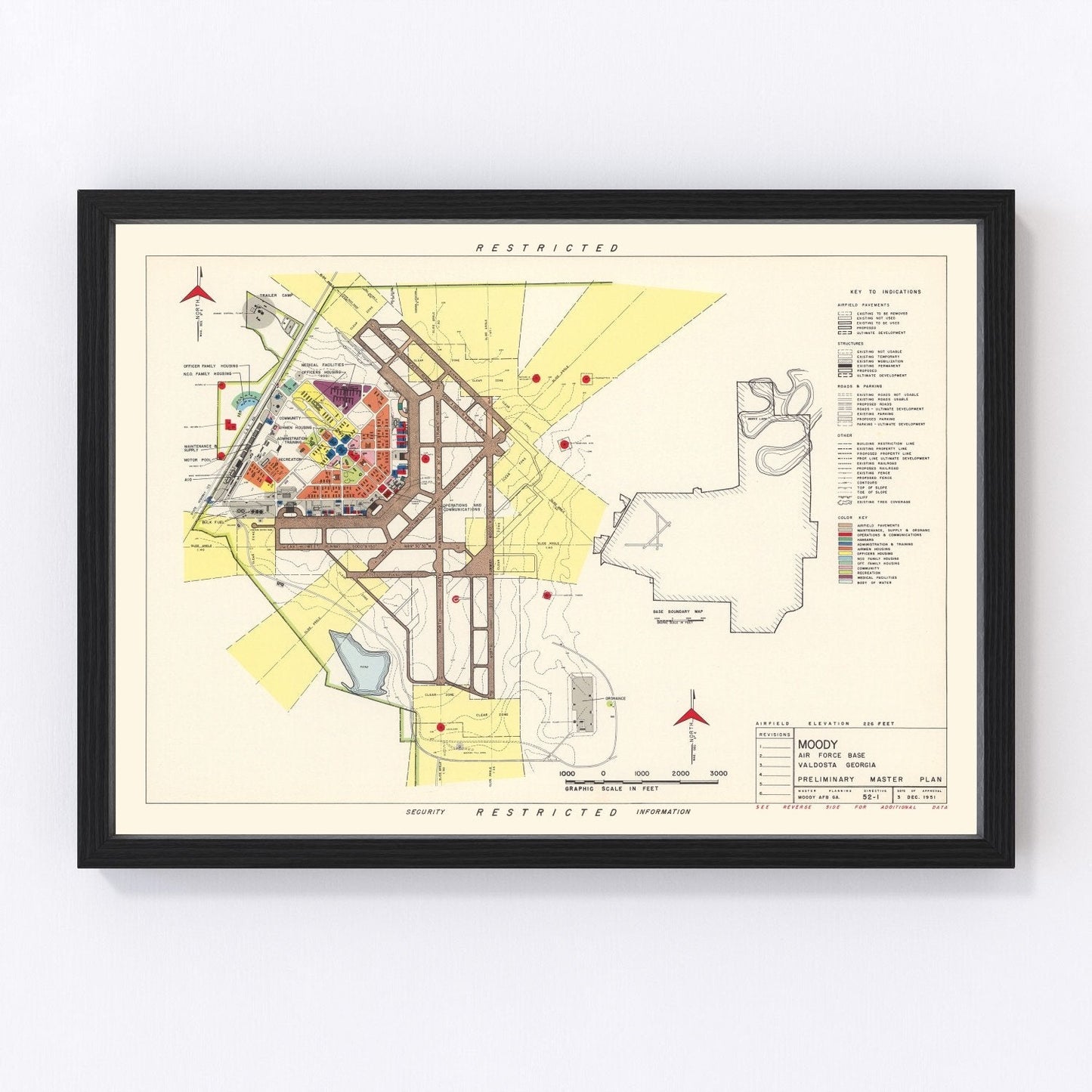 Vintage map of Moody Air Force Base, Valdosta, Georgia, 1951