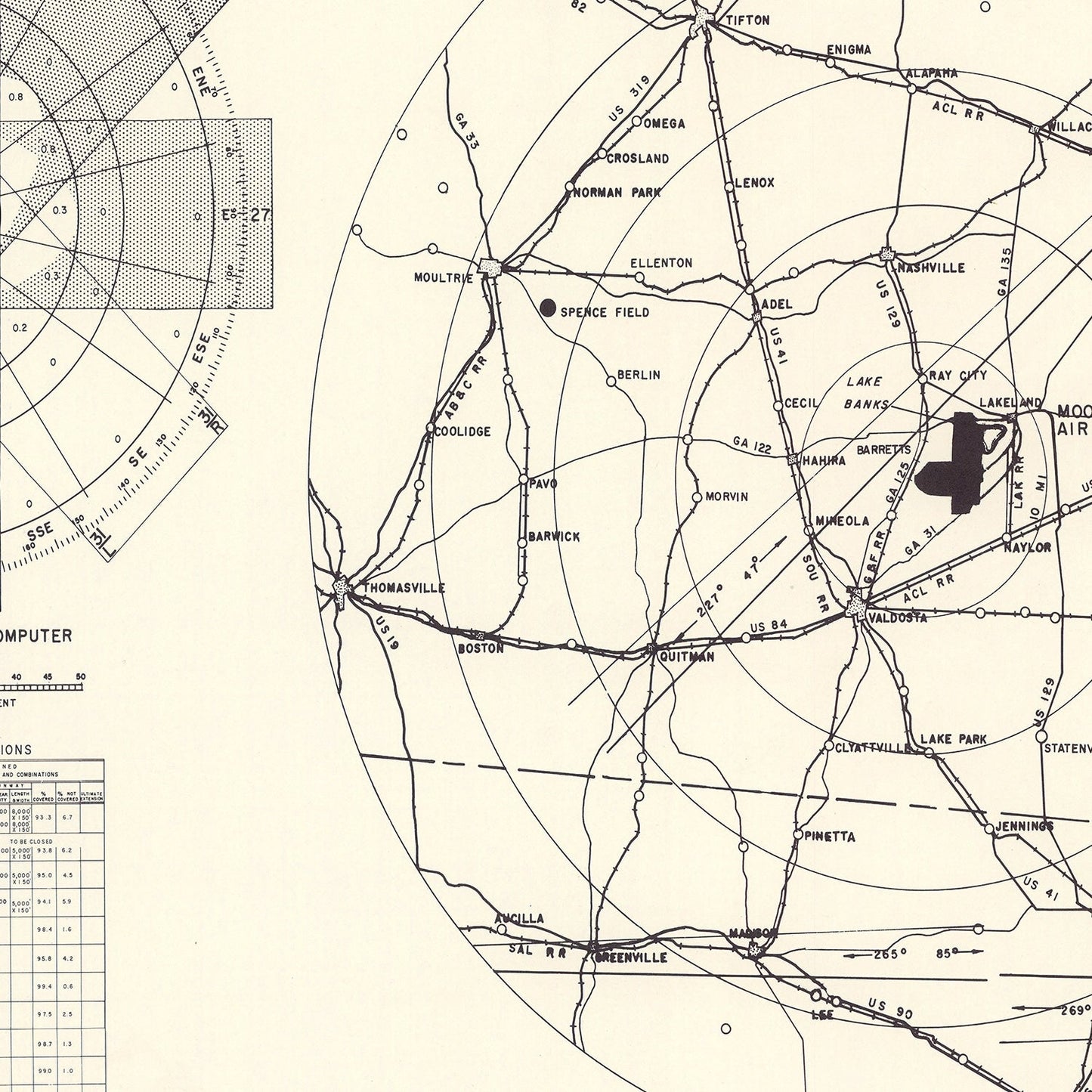 Vintage Map of Moody Air Force Base Vicinity, Georgia, 1951