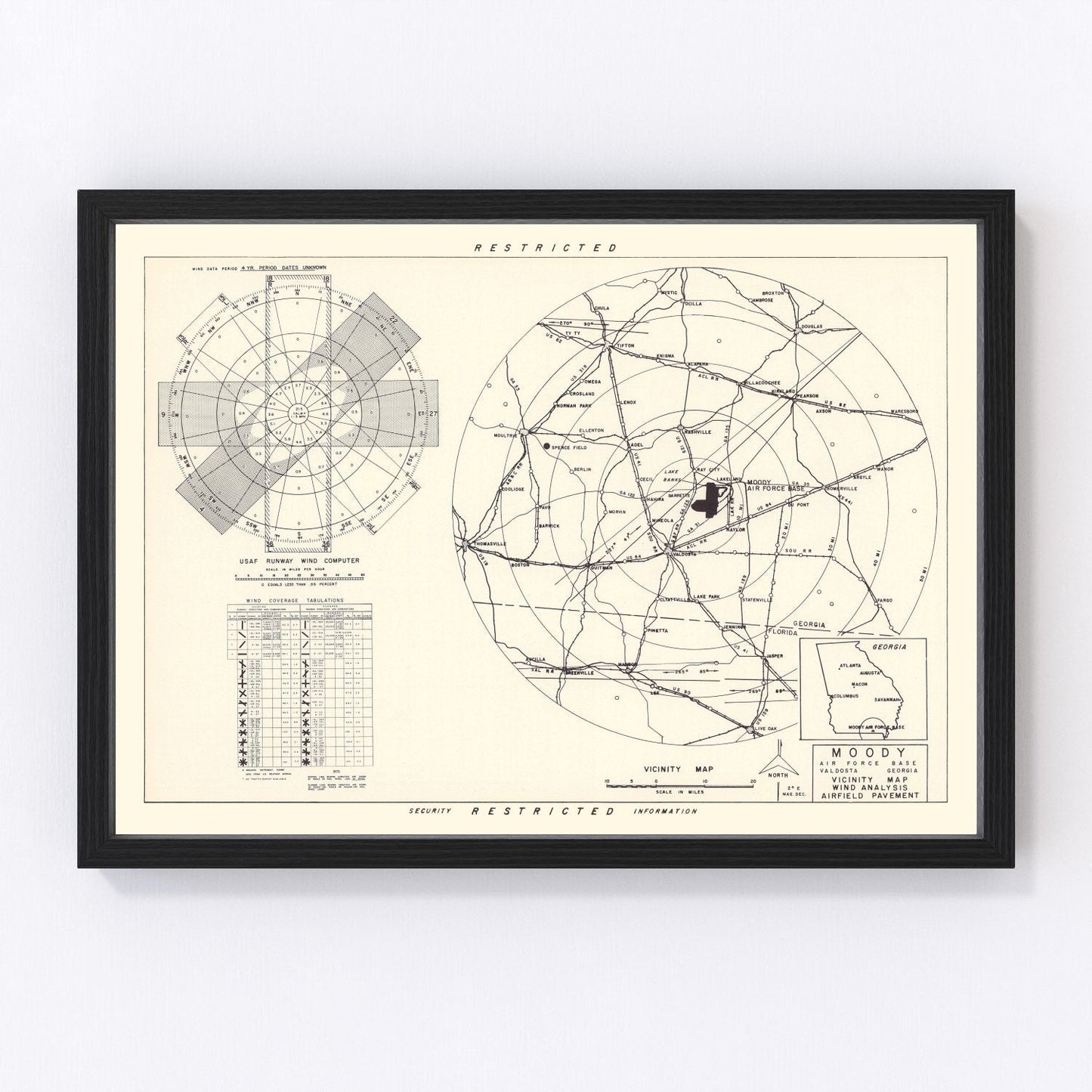 vintage map of Moody Air Force Base vicinity, Georgia, 1951