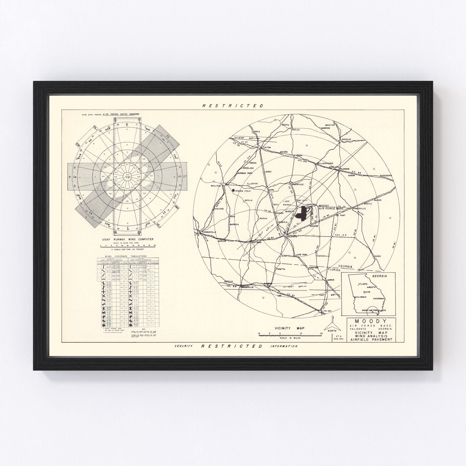 vintage map of Moody Air Force Base vicinity, Georgia, 1951