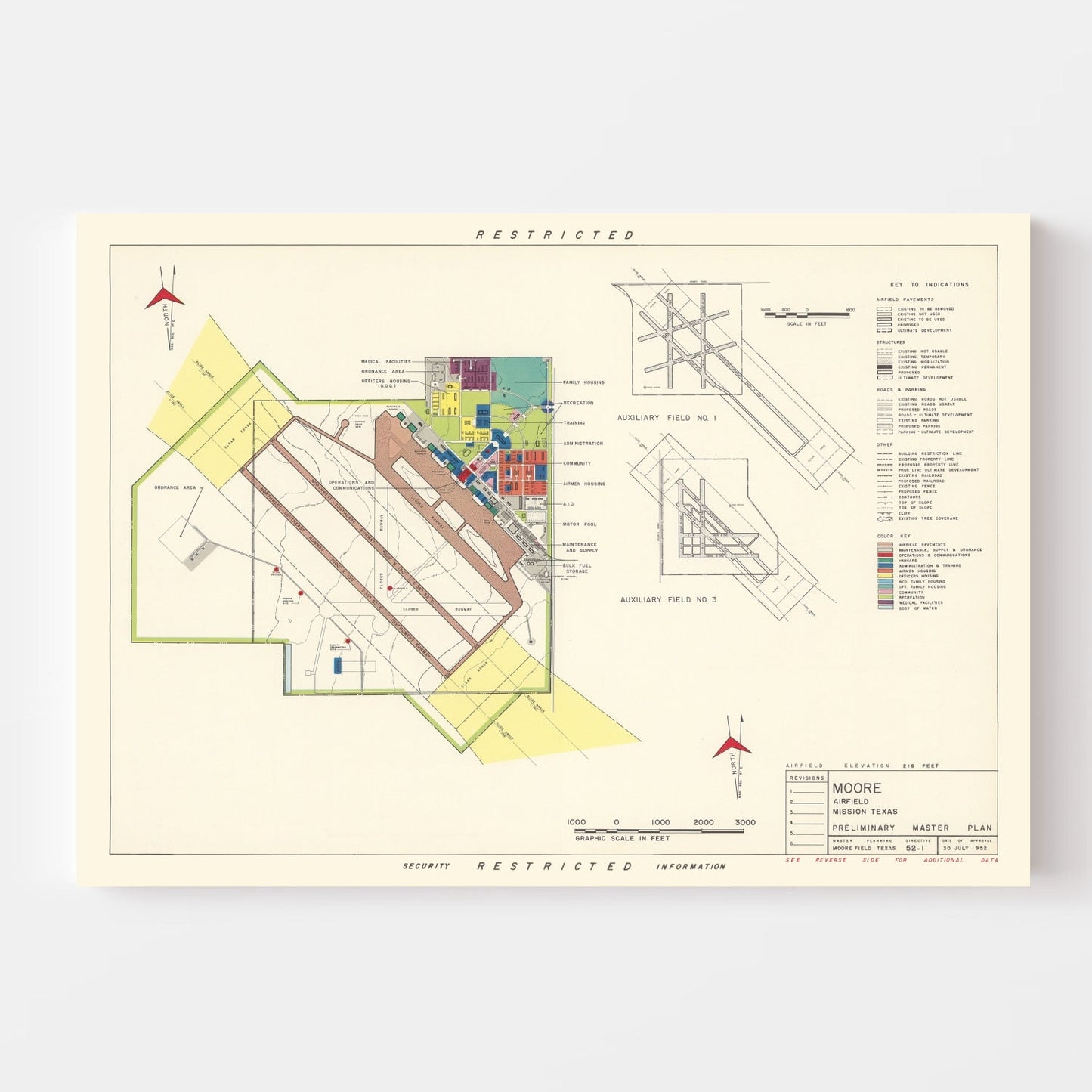 Vintage Map of Moore Air Field, Texas, 1952