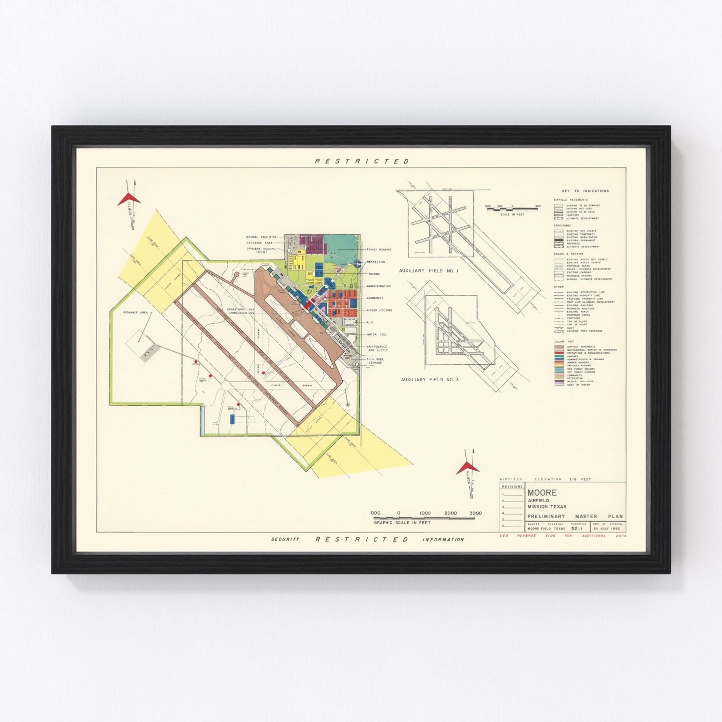 Vintage map of Moore Air Field, Mission, Texas, 1952