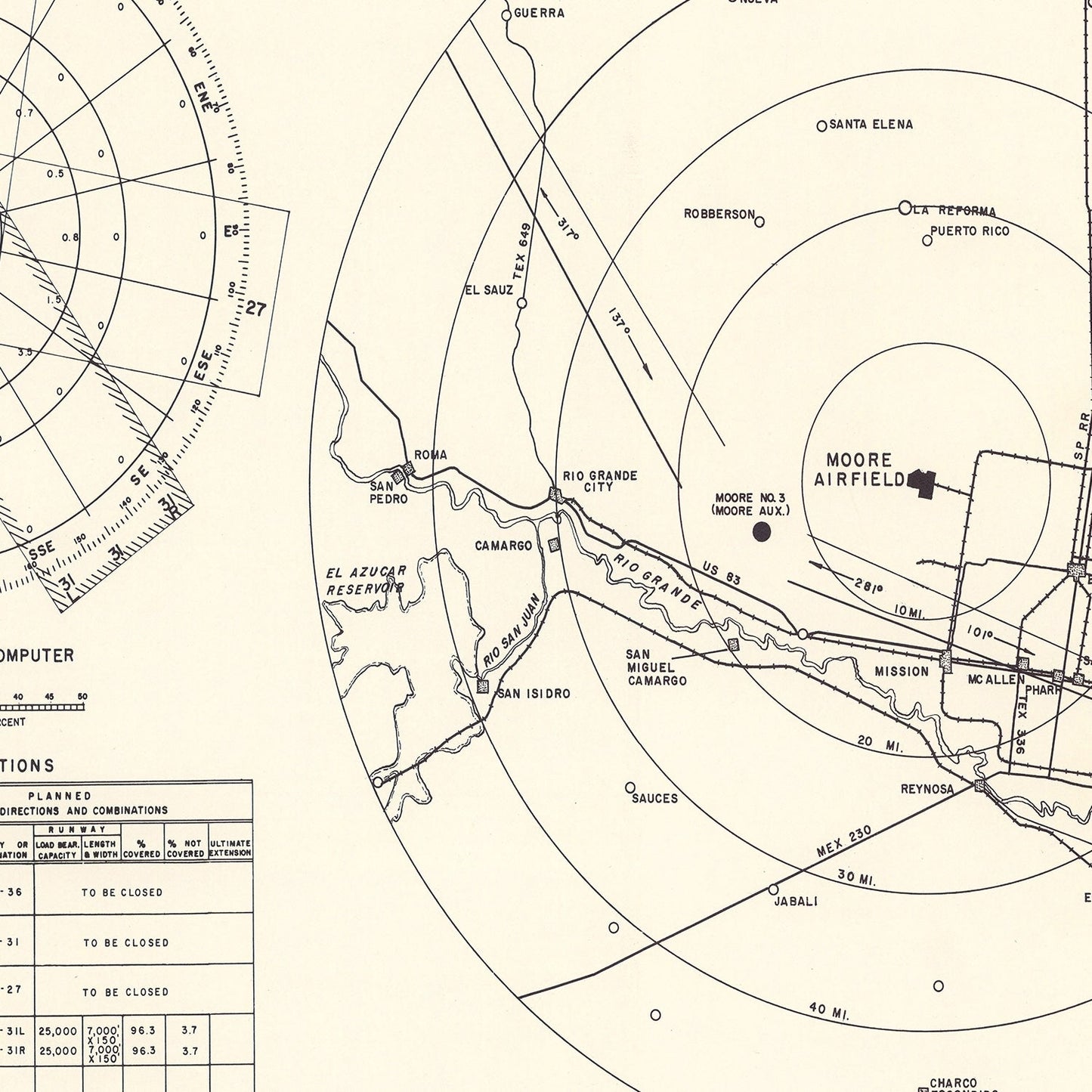 Vintage Map of Moore Air Field Vicinity, Texas, 1952