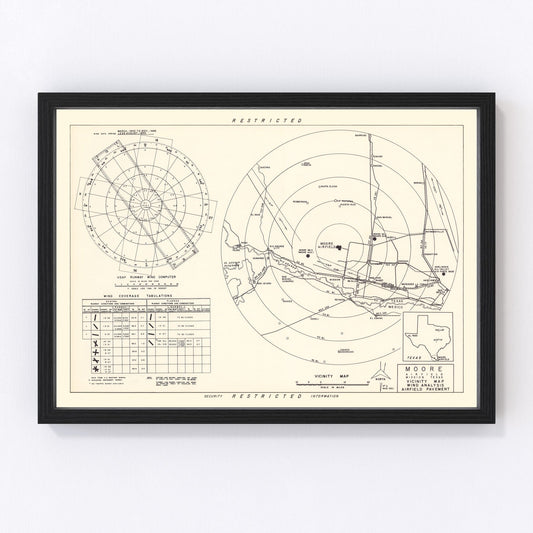 vintage map of Moore Air Field vicinity, Texas, 1952