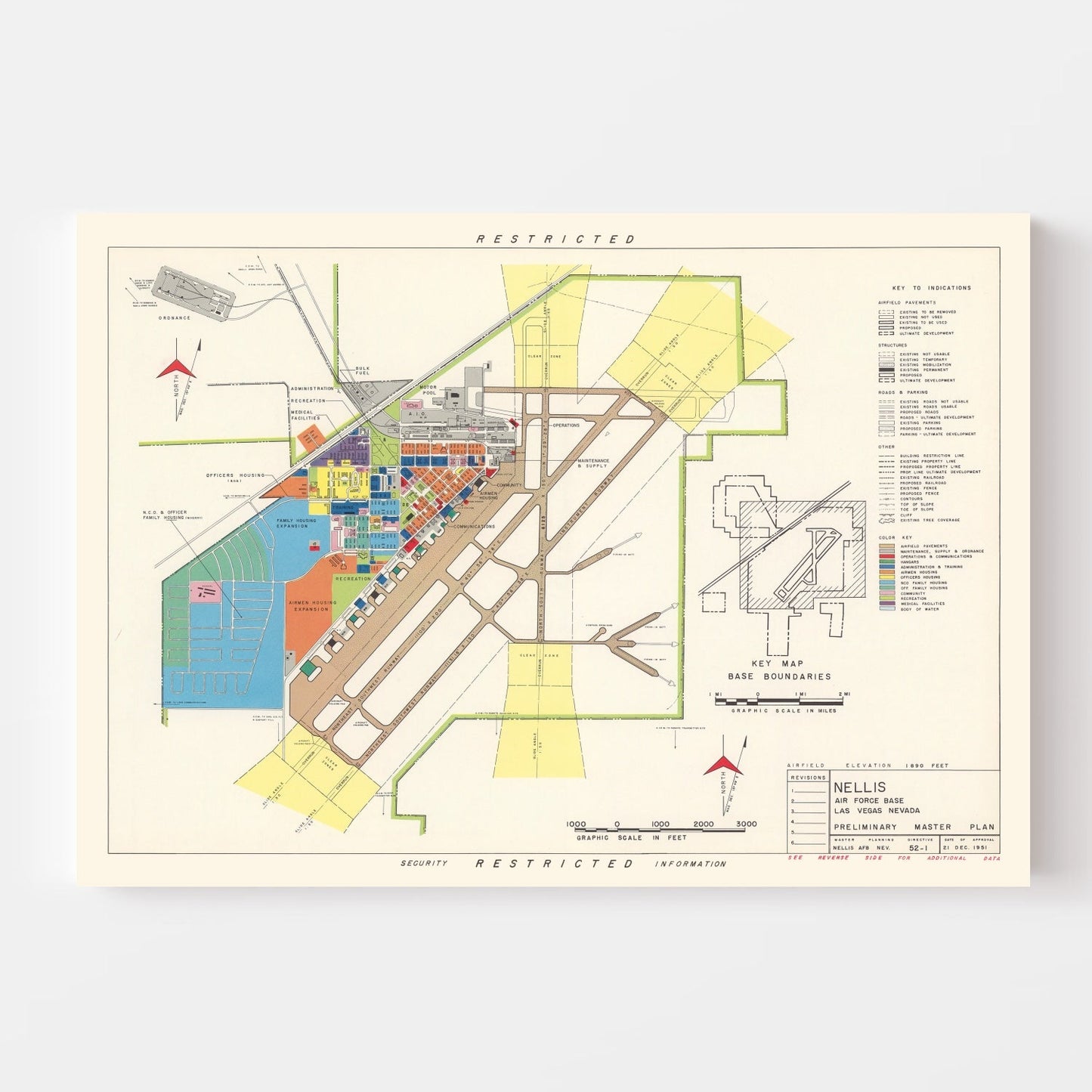 Vintage Map of Nellis Air Force Base & Las Vegas, 1951
