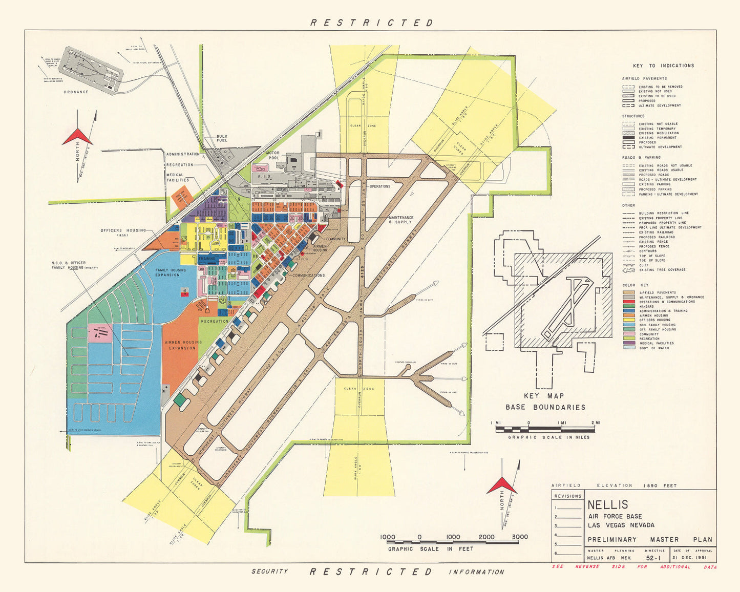 Vintage Map of Nellis Air Force Base & Las Vegas, 1951