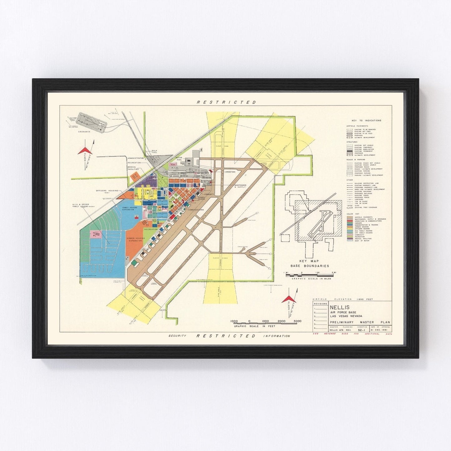 Vintage map of Las Vegas and Nellis Air Force Base, Nevada, 1951