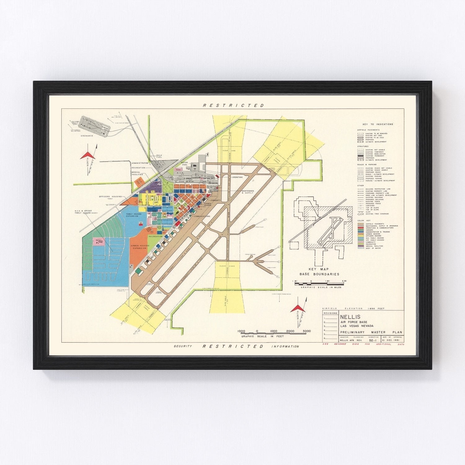 Vintage map of Las Vegas and Nellis Air Force Base, Nevada, 1951