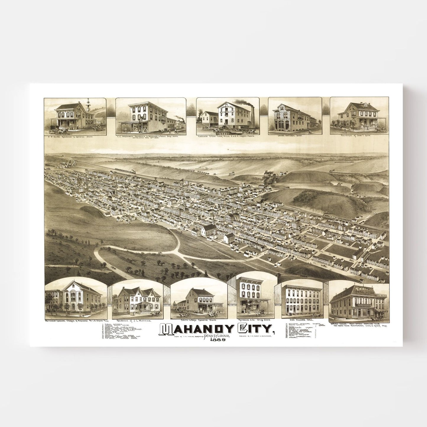 Vintage Map of Mahanoy City, Pennsylvania, 1889