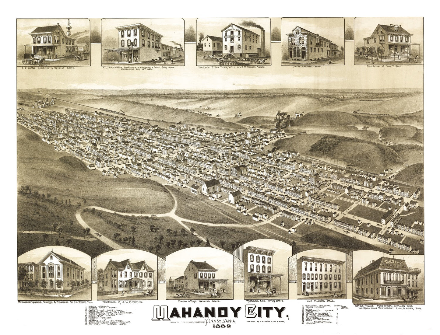Vintage Map of Mahanoy City, Pennsylvania, 1889
