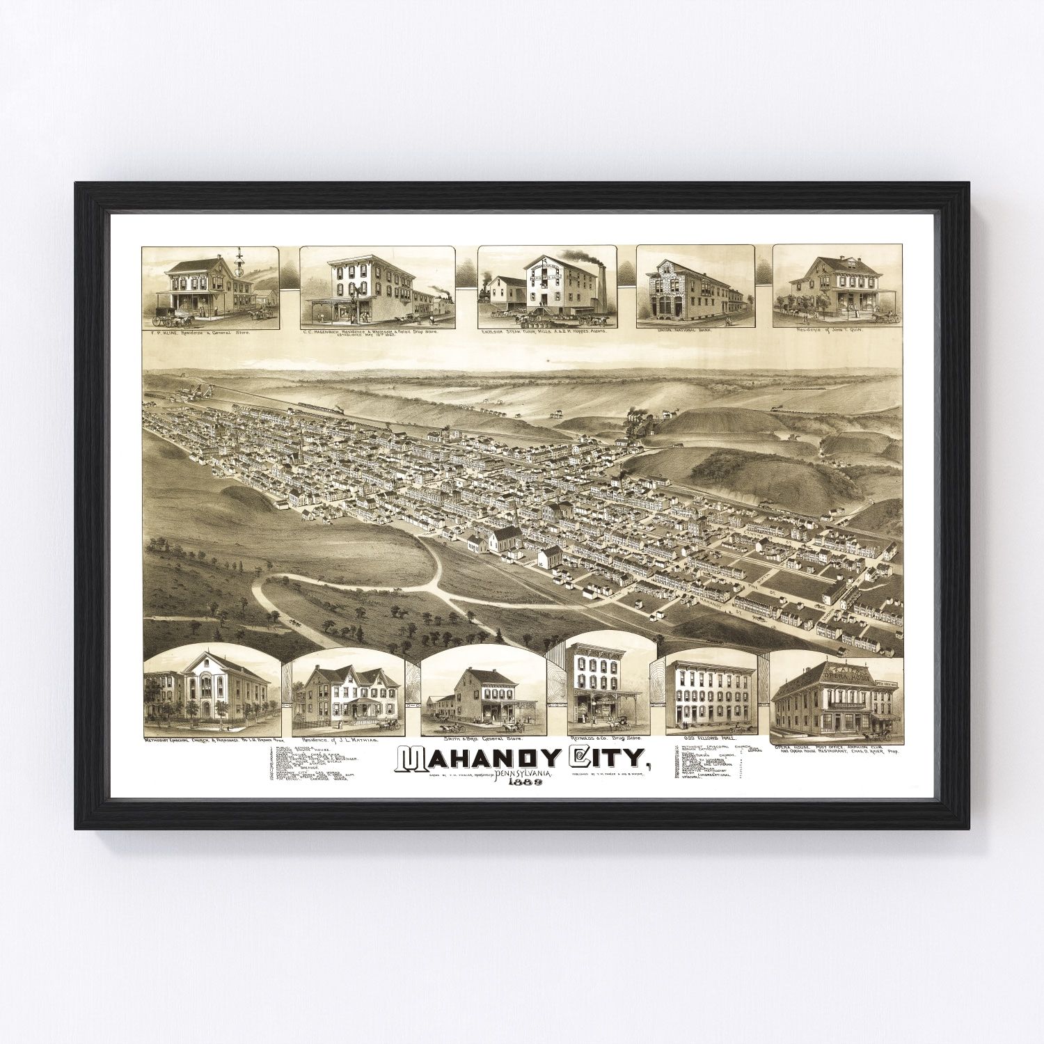 Vintage map of Mahanoy City, Pennsylvania, 1889
