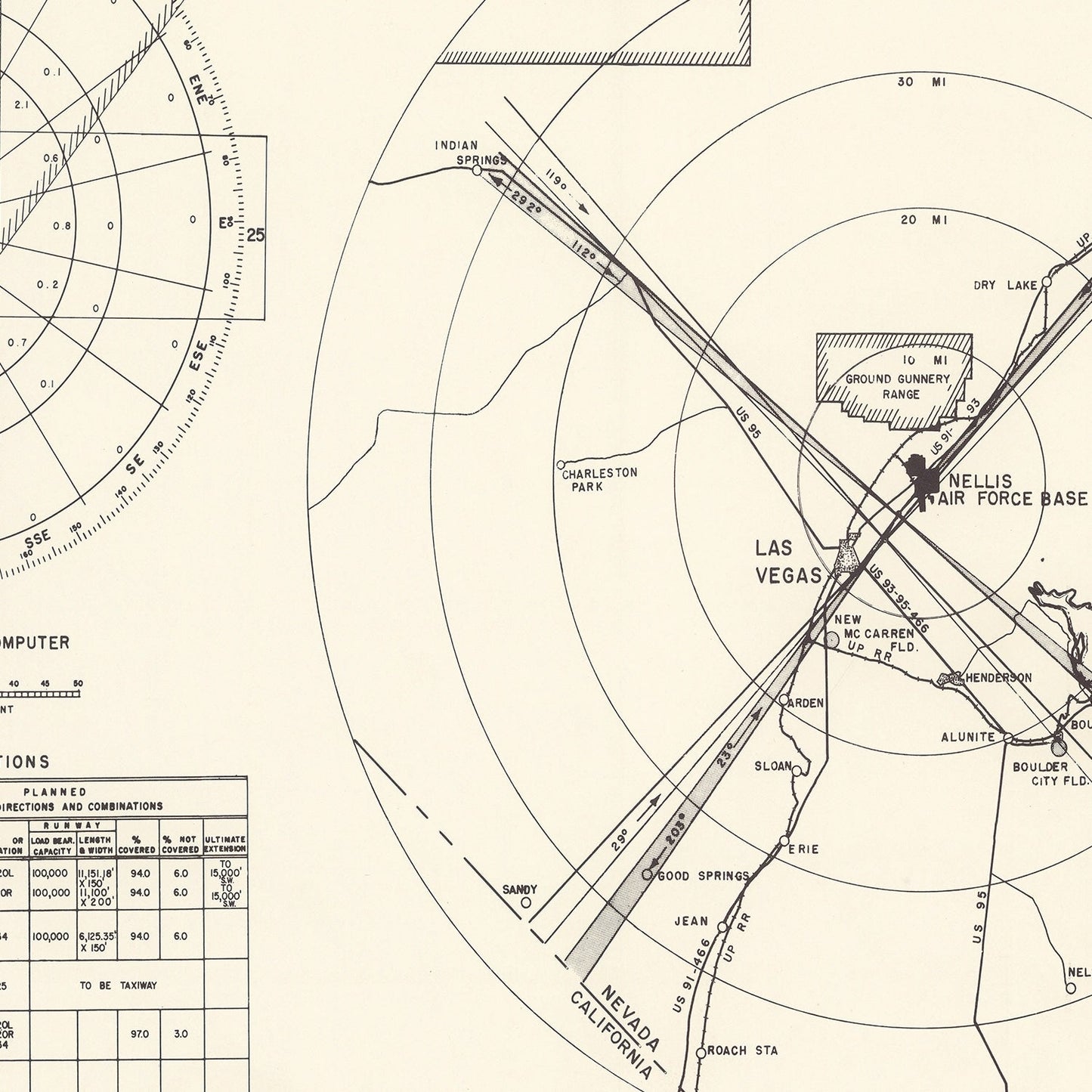 Vintage Map of Nellis Air Force Base Vicinity, Nevada, 1951