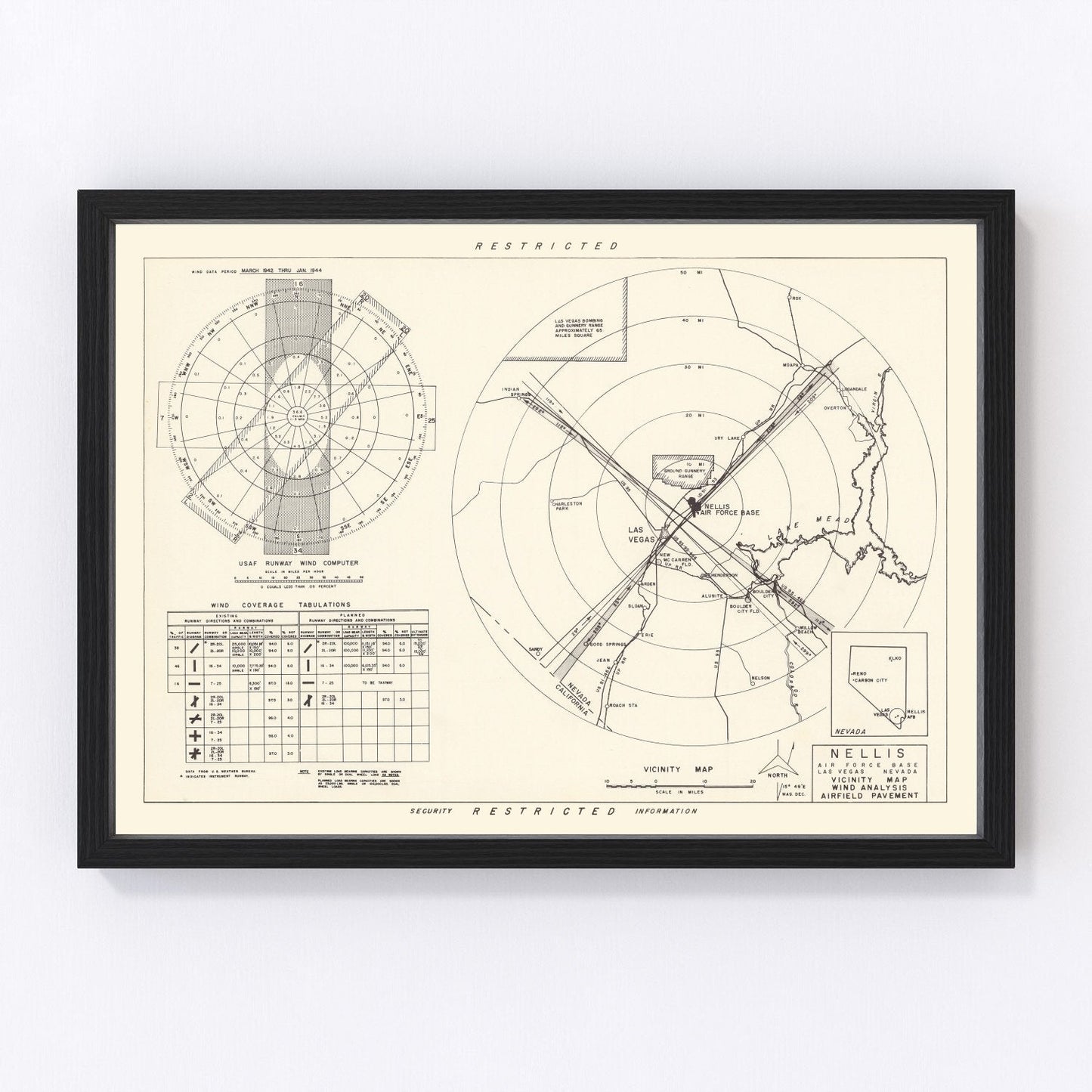 vintage map of Nellis Air Force Base vicinity, Nevada, 1951