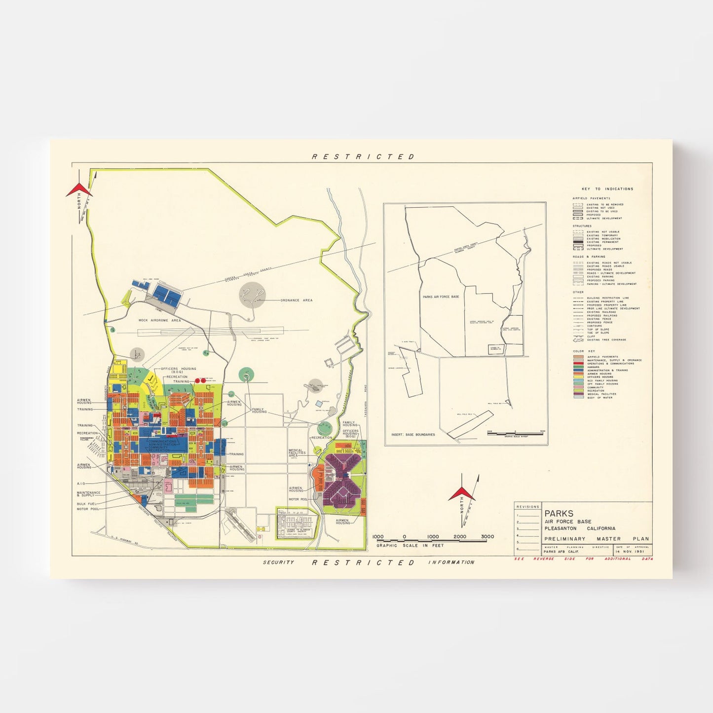 Vintage Map of Parks Air Force Base, Pleasanton, California, 1951