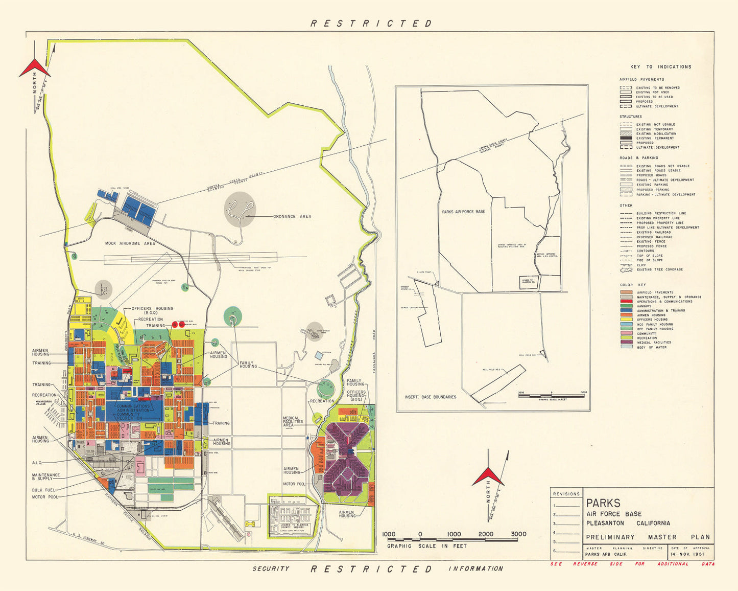 Vintage Map of Parks Air Force Base, Pleasanton, California, 1951