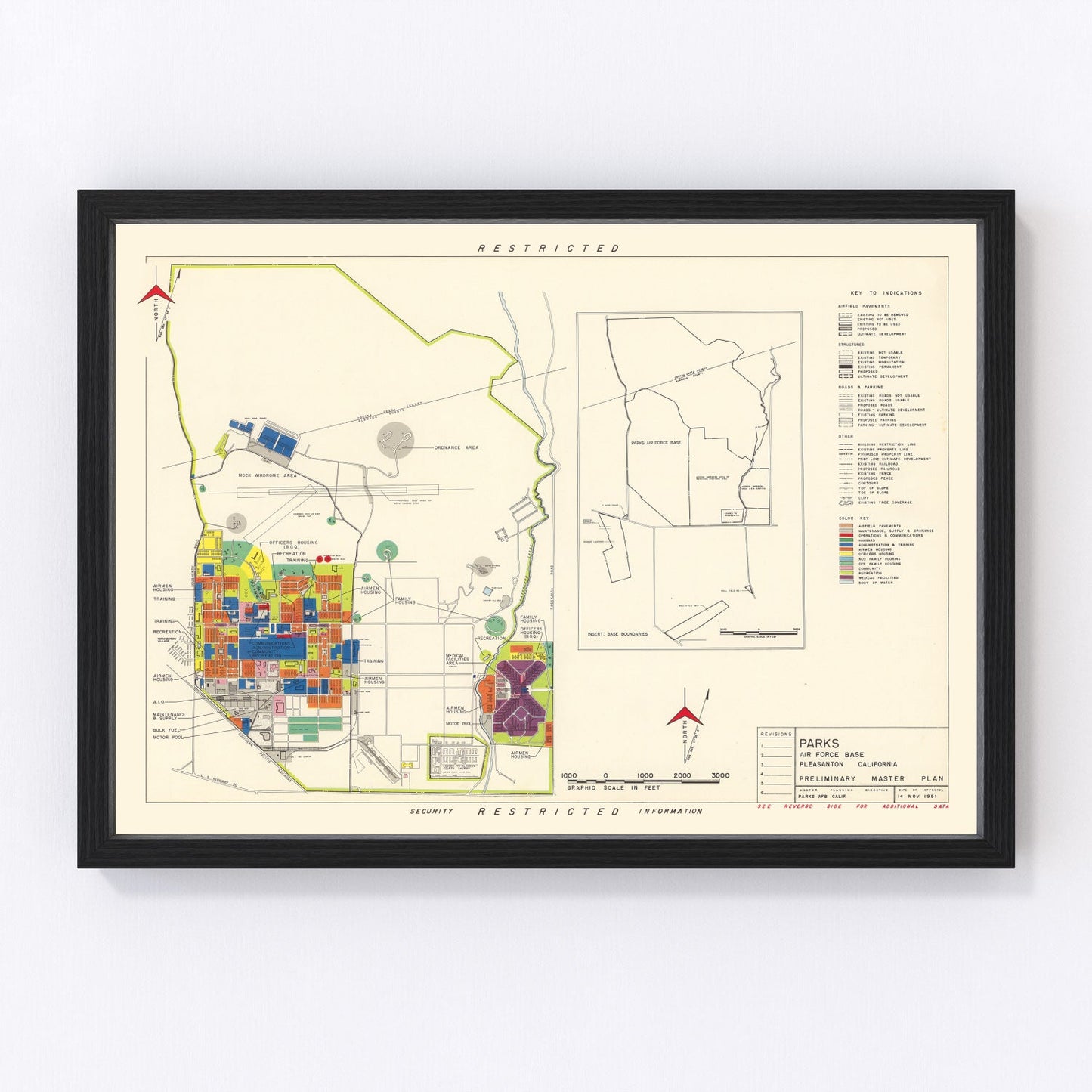 Vintage map of Parks Air Force Base, Pleasanton, California, 1951