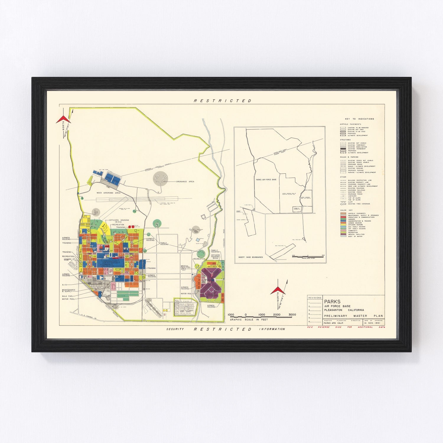 Vintage map of Parks Air Force Base, Pleasanton, California, 1951