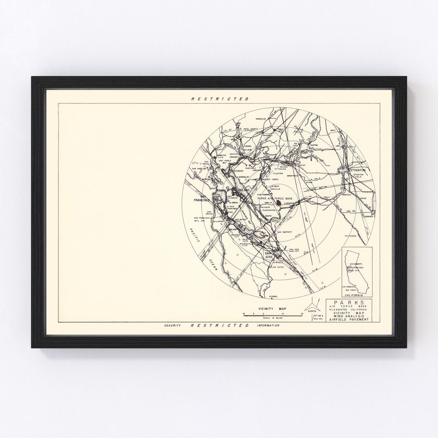 vintage map of Parks Air Force Base vicinity, California, 1951