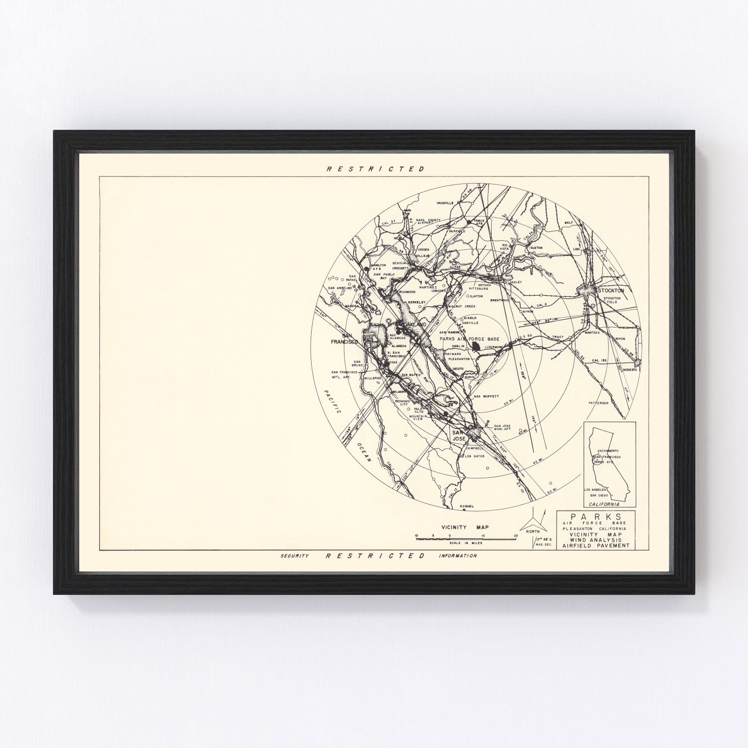 vintage map of Parks Air Force Base vicinity, California, 1951