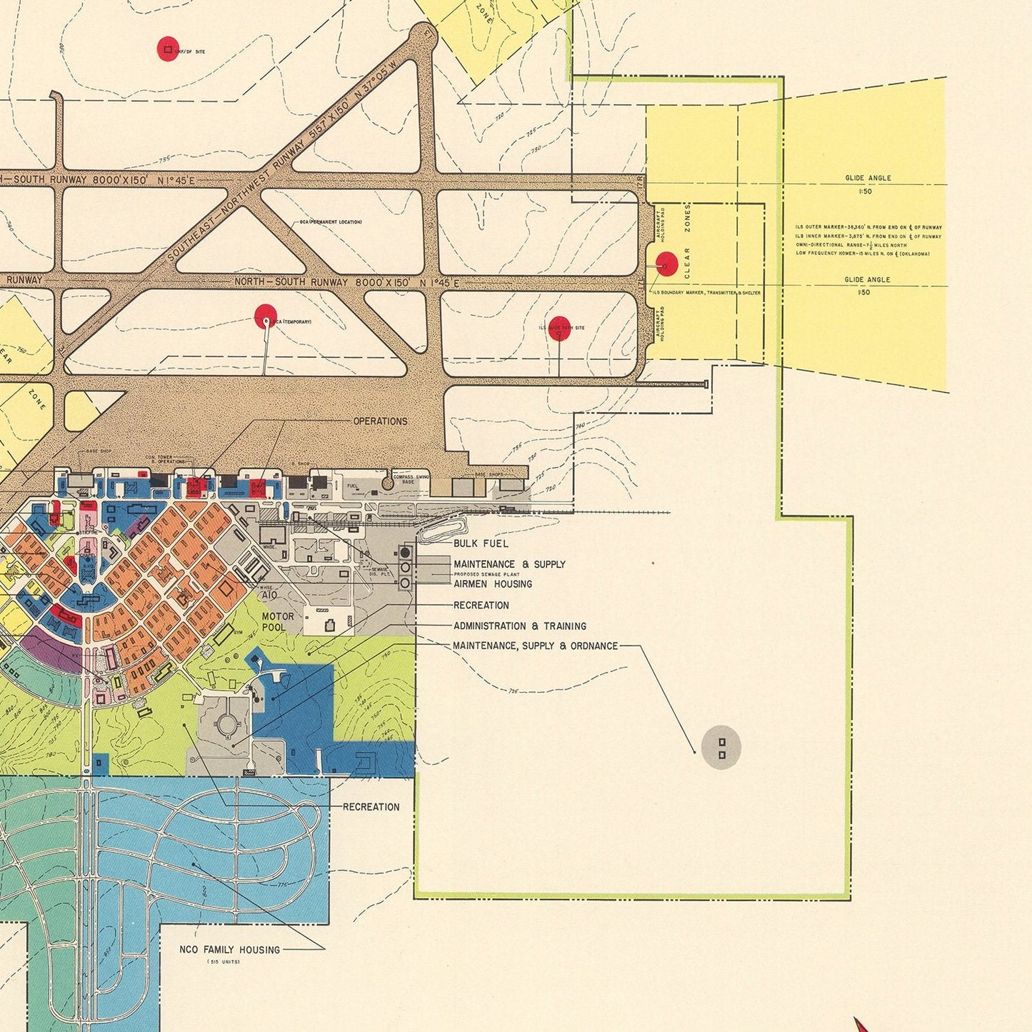 Vintage Map of Perrin Air Force Base, Sherman, Texas, 1952