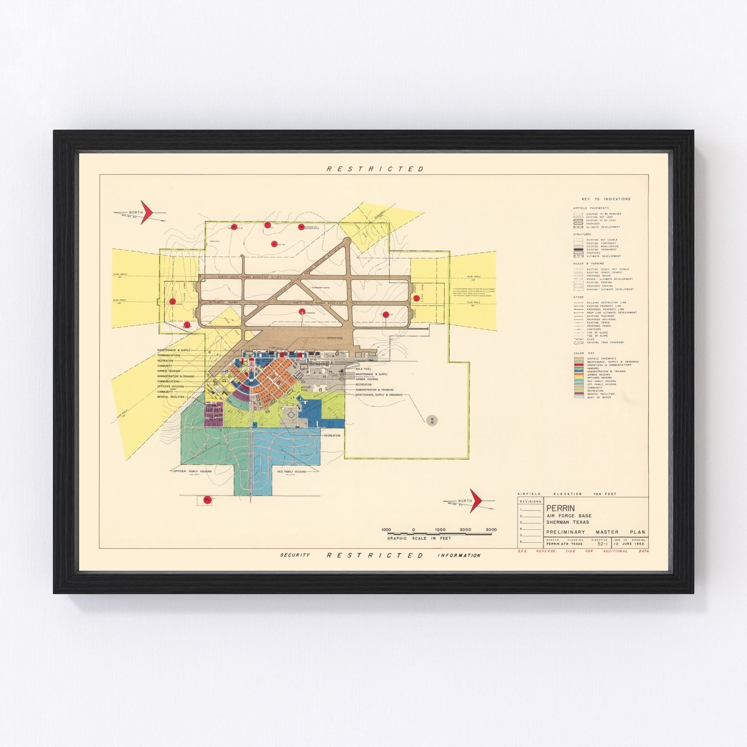 vintage map of Perrin Air Force Base, Sherman, Texas, 1952