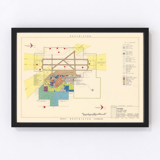 vintage map of Perrin Air Force Base, Sherman, Texas, 1952