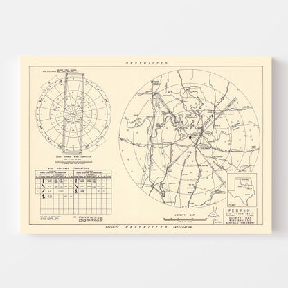 Vintage Map of Perrin Air Force Base Vicinity, Texas, 1952