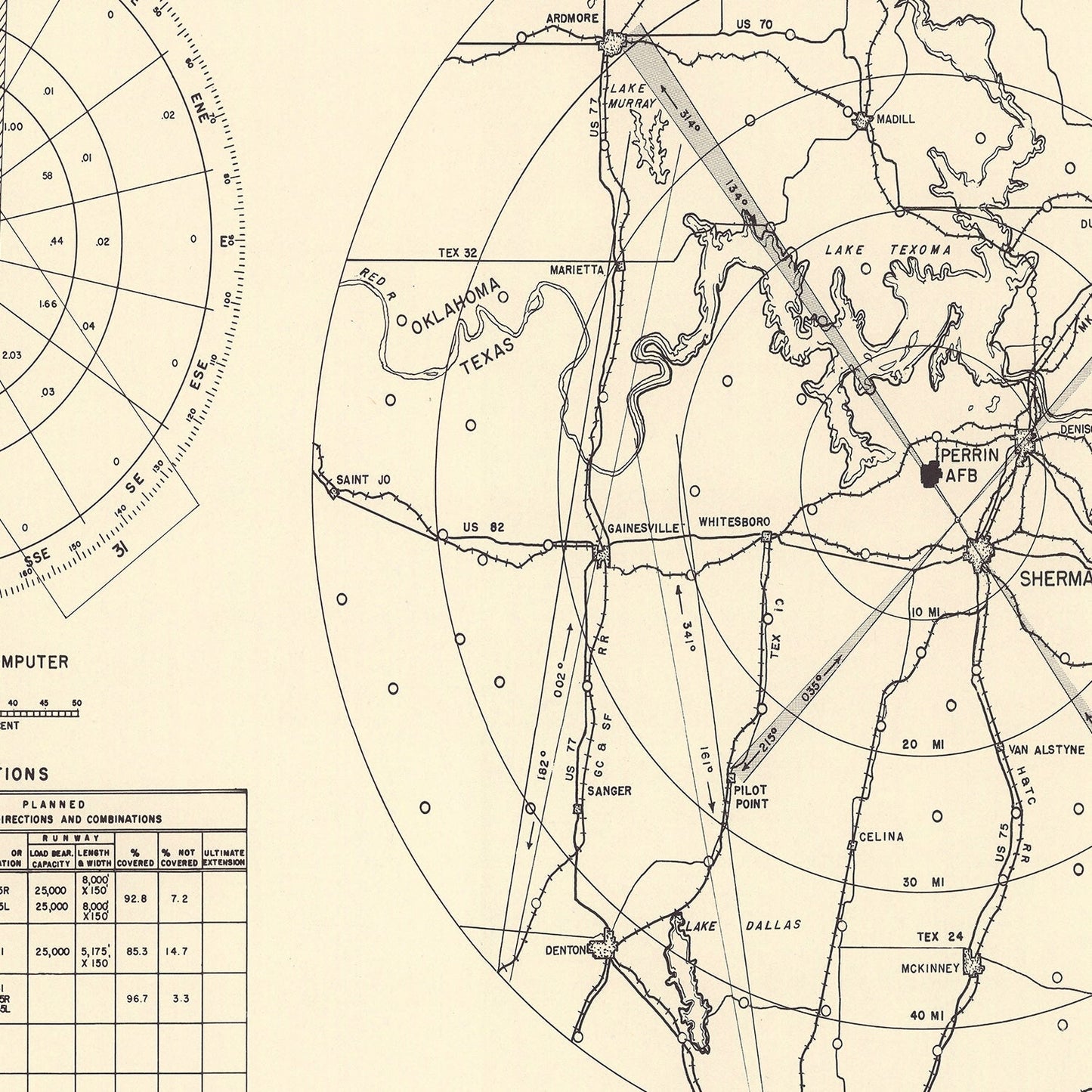 Vintage Map of Perrin Air Force Base Vicinity, Texas, 1952