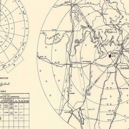 Vintage Map of Perrin Air Force Base Vicinity, Texas, 1952