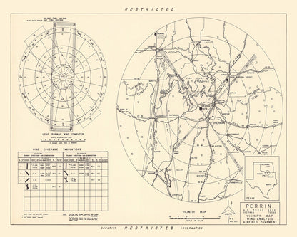 Vintage Map of Perrin Air Force Base Vicinity, Texas, 1952