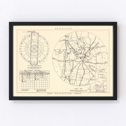 vintage map of Perrin Air Force Base vicinity, Texas, 1952