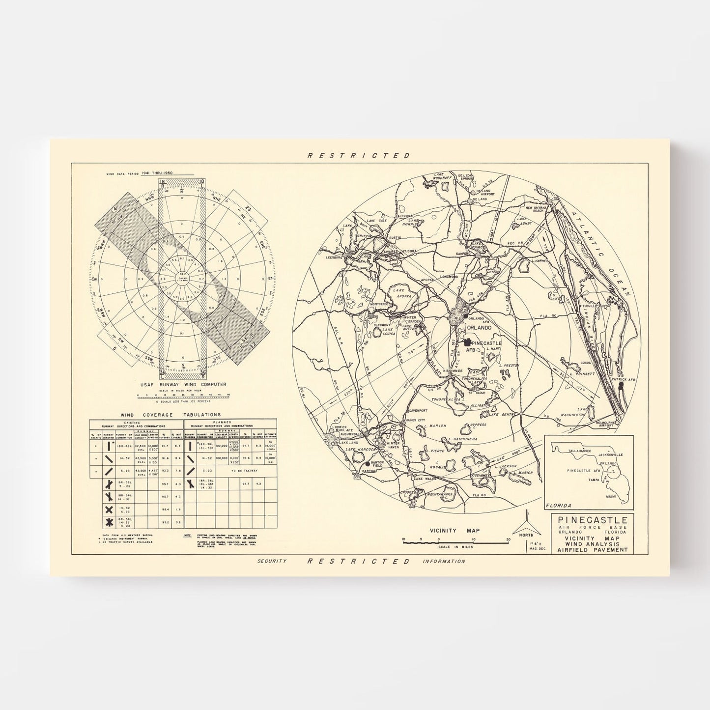 Vintage Map of Pinecastle Air Force Base Vicinity, Florida, 1952