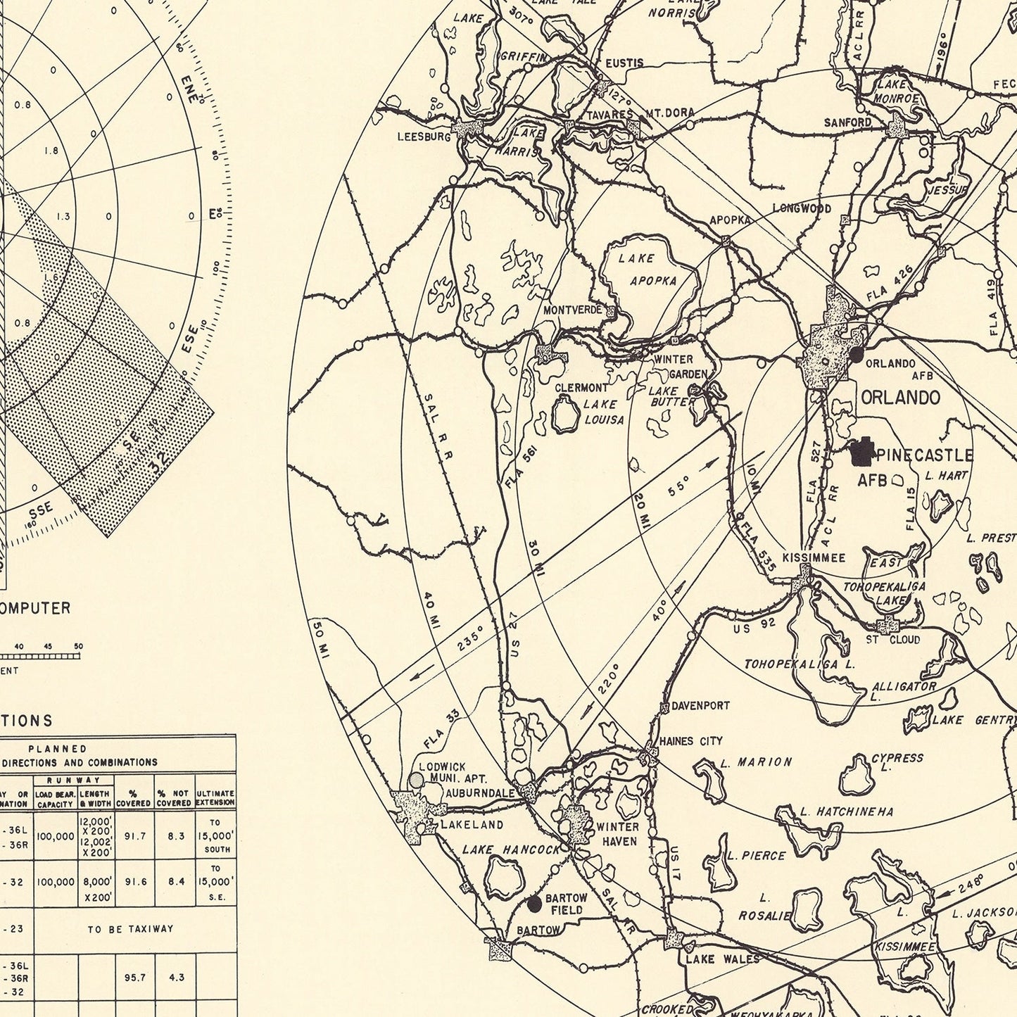Vintage Map of Pinecastle Air Force Base Vicinity, Florida, 1952