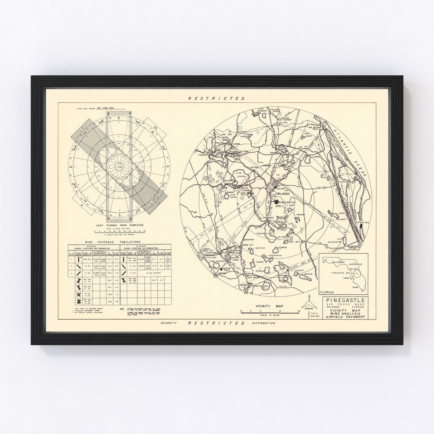 vintage map of Pinecastle Air Force Base vicinity, Florida, 1952