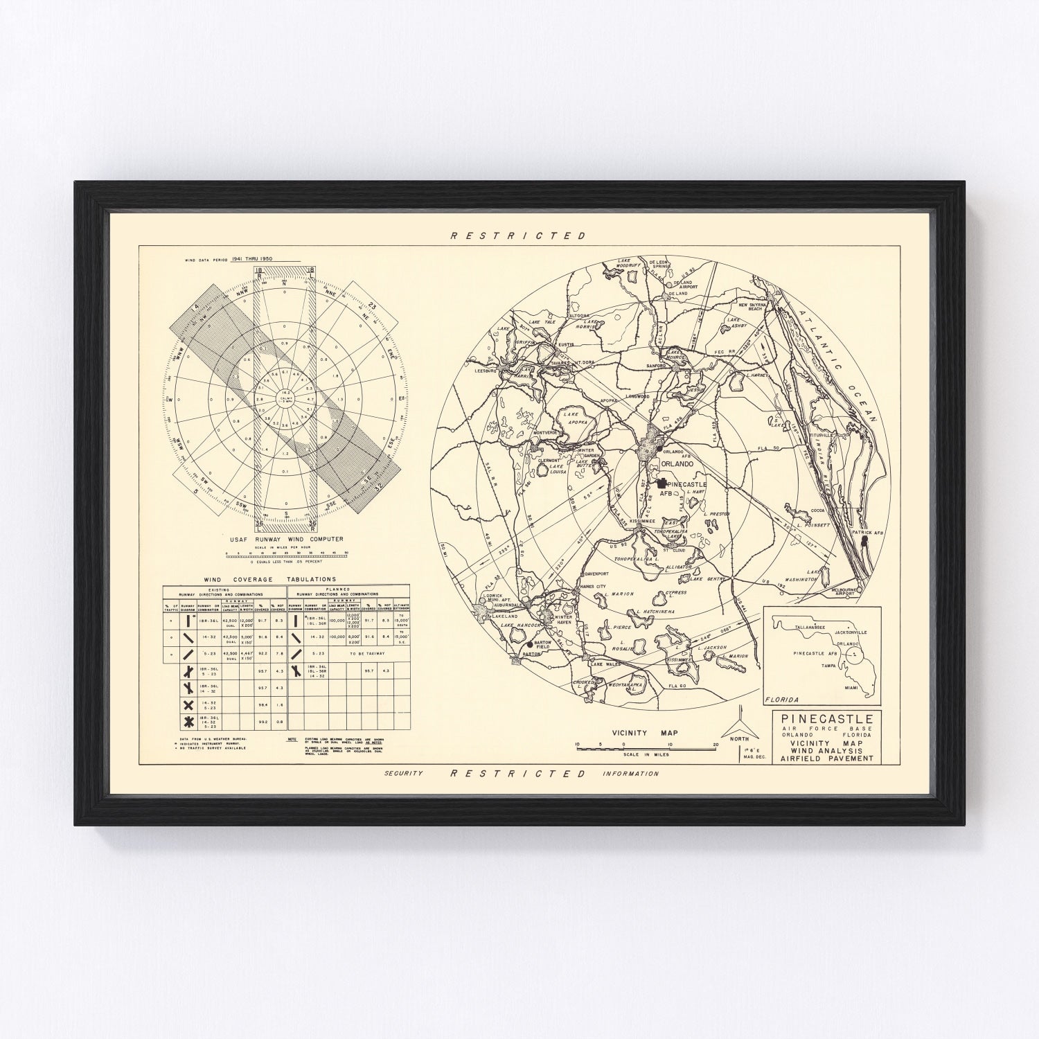 vintage map of Pinecastle Air Force Base vicinity, Florida, 1952