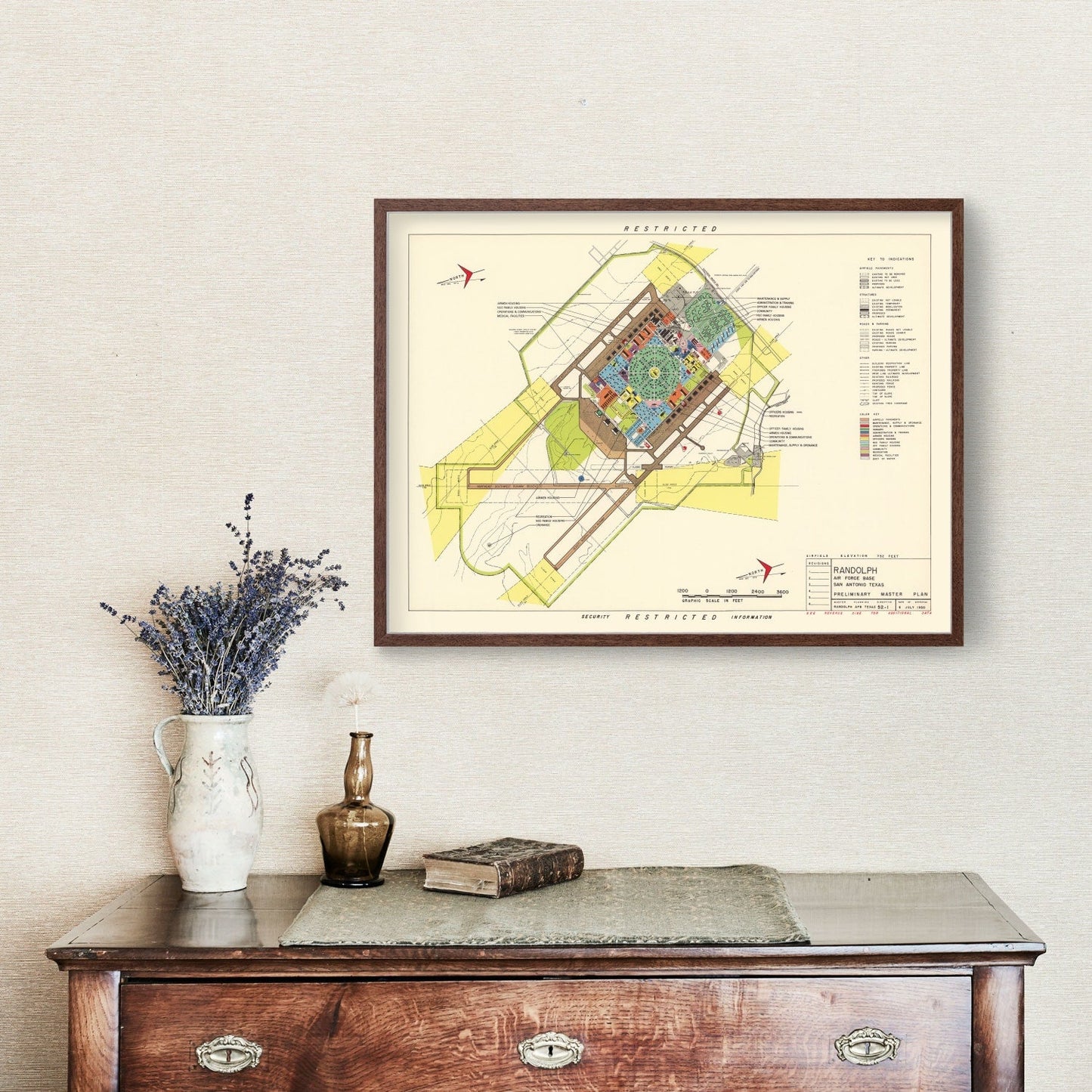 Vintage Map of Randolph Air Force Base, San Antonio, Texas, 1950